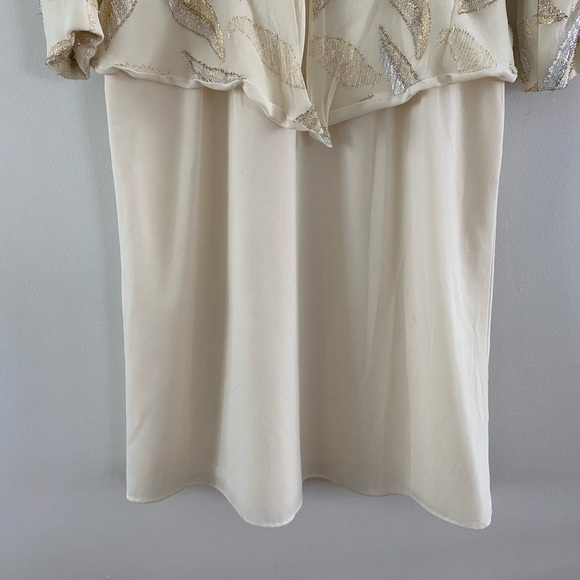 70s/80s handmade cream with gold leaf peplum style dress - M-L - Picture 4 of 9